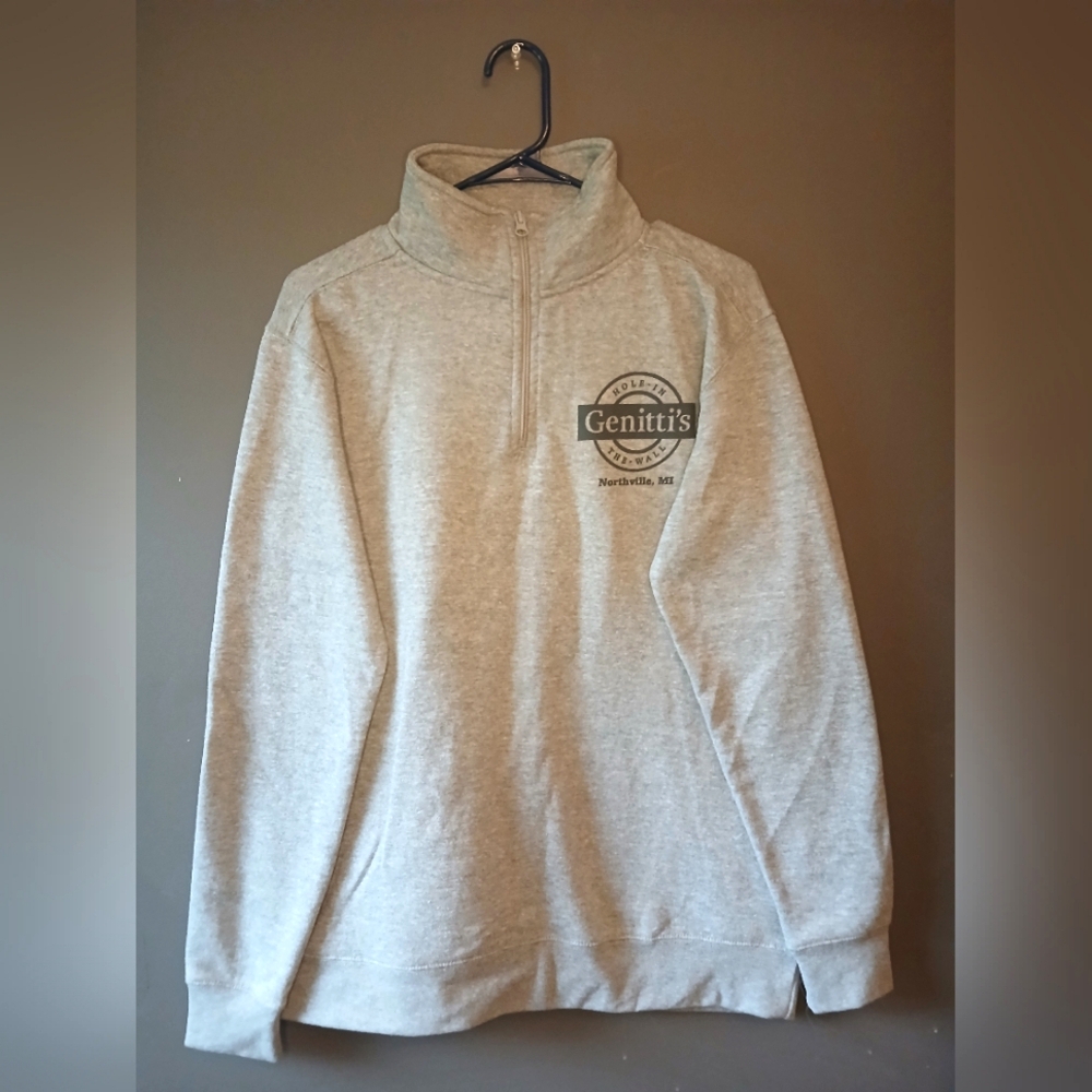 GENITTI'S HOLE IN THE WALL NORTHVILLE MI GRAY LONG SLEEVE SWEATER SIZE MEDIUM AW
